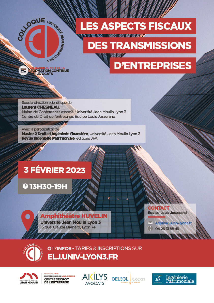 Affiche "Les aspects fiscaux des transmissions d'entreprises"