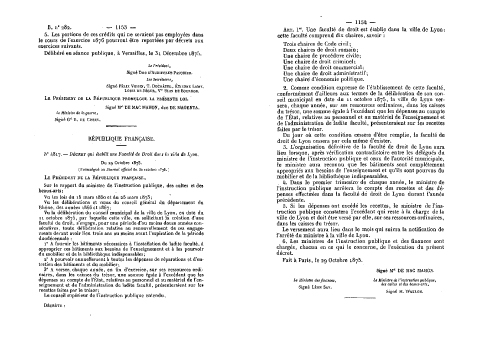 Décret création faculté de droit Lyon